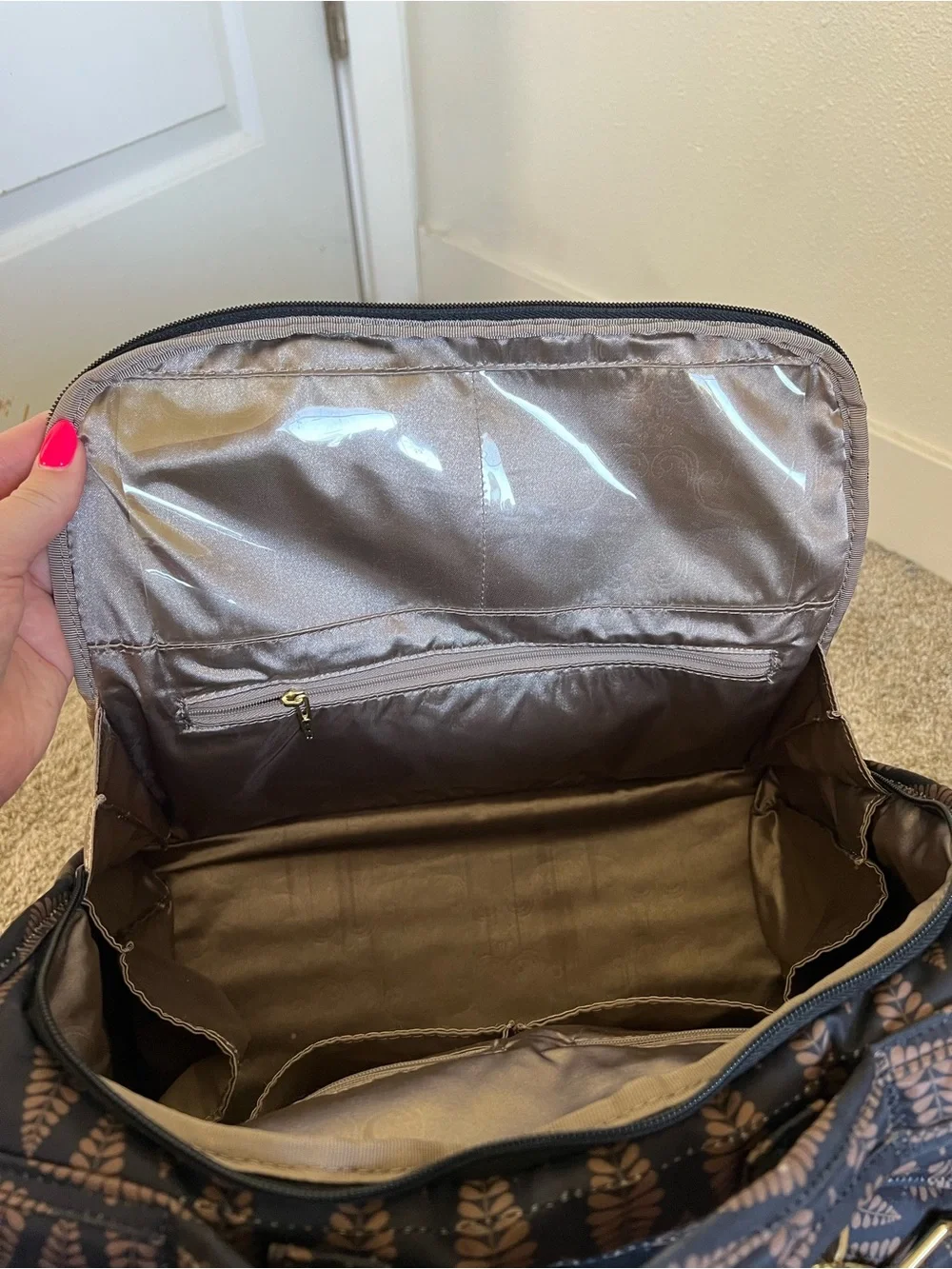 Ju-Ju-Be Brown Patterned Satchel Diaper Bag with Gold Hardware